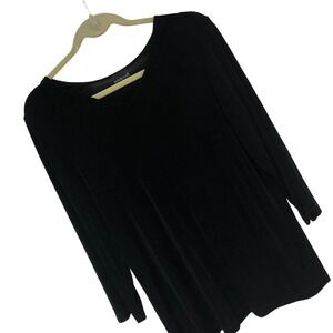 Citiknits Black Slinky Knit V-Neck 3/4 Slv Top Womens M Casual Office Minimalist